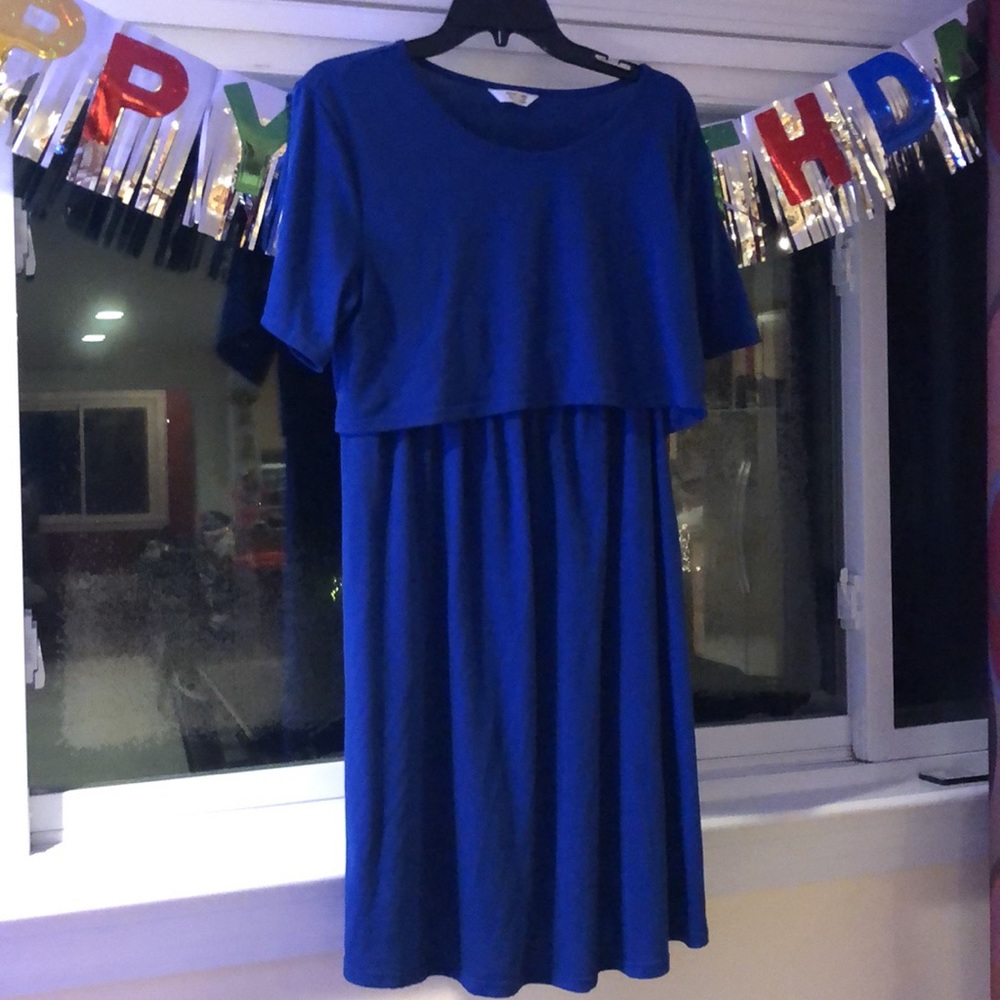 Maternity and Nursing- friendly -Short sleeve- Casual Blue dress